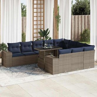vidaXL Set Sof&aacute;s Jard&iacute;n Y Cojines 11 Pzas Rat&aacute;n Sint&eacute;tico Acacia Gris Vidaxl