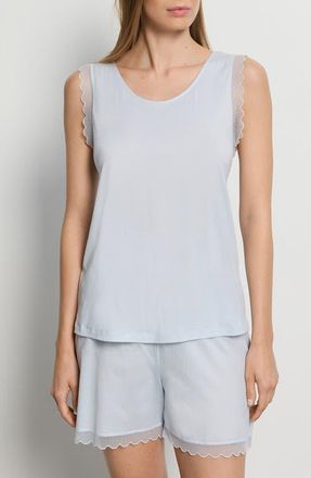 Hanro Inya Lace Detail Mercerized Cotton Short Pajamas in Watery Blue at Nordstrom, Size X-Small