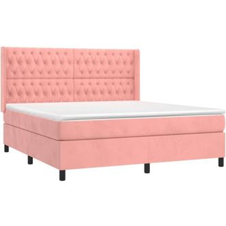 vidaXL Vidaxl - Cama Box Spring Colch&oacute;n Y Led Terciopelo Rosa 160x200 Cm