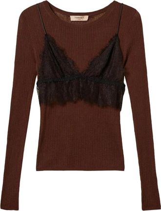 Twinset Ronde hals gebreide kleding - Dames - Ronde hals truien - Bruin - L - Truien & Vesten