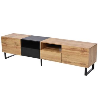 Urban Meuble Mueble TV negro y madera con espacio de almacenamiento