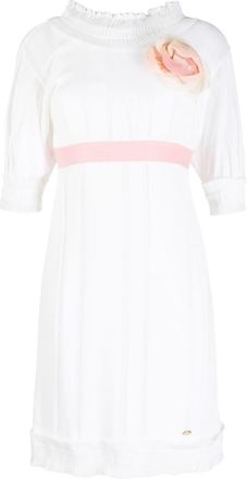 Chanel rose-appliqué minidress - women - Cotton/Polyamide - 36 - White