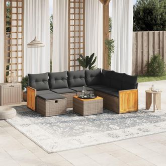 vidaXL Vidaxl - Set De Sof&aacute;s De Jard&iacute;n 8 Pzas Y Cojines Rat&aacute;n Sint&eacute;tico Gris