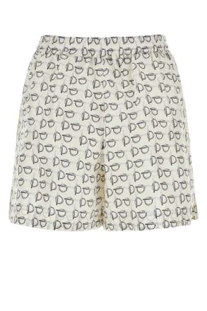 Burberry Womens Printed Silk Shorts Silverwhite Exterior