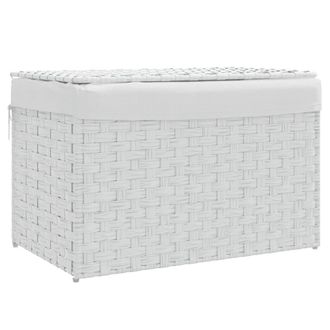 vidaXL Cesto Ropa Sucia Con Tapa Rat&aacute;n Sint&eacute;tico Blanco 55,5x35x34 Cm Vidaxl