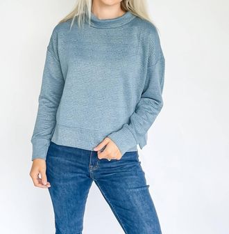 Tribal Puckered Knit Drop Shoulder Funnel Neck Top In Slateblue