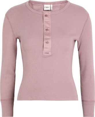 Chloé Henley Cotton top - Light Purple - S (UK8-10 / S)