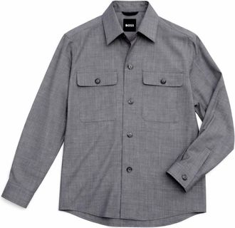 HUGO BOSS P Carper OS WG 262 Overshirt - Heren - Casual Overhemden - Grijs - M - Wol - Overhemden