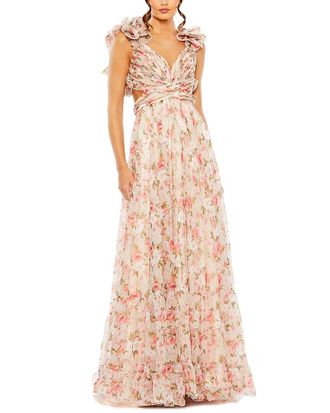 Mac Duggal Ruffle Tiered Cut-Out Chiffon Floral Dress