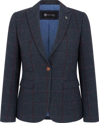 PAUL ANDREW Marineblauwe tweed blazer met getailleerde pasvorm voor dames