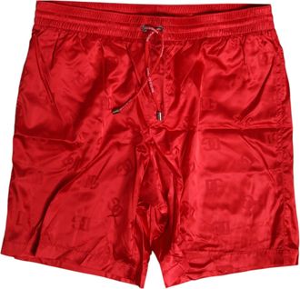 Dolce & Gabbana Red Nylon Drawstring Beachwear Shorts Mens Swimwear