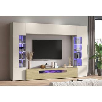 Dmora Pared Modular Solopaca, Mueble Sala 14 Estantes, Apertura Batiente Hecho En Italia, 24 Espacios, 290x40x190h Cm Roble Marr&oacute;n