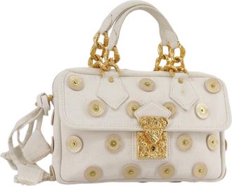 Louis Vuitton Polka Dot Panama Bowly Handbag Embellished Canvas White Canvas Bag (Pre-Owned)