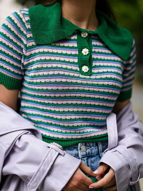 Kate sold Spade crochet knit striped green white black short sleeve top blouse Large