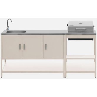 Sweeek Cucina esterna, 2 moduli e barbecue a carbone con lavandino