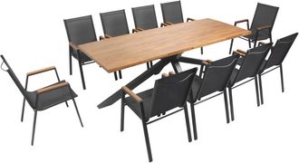 Oviala Mesa de jardín de acacia y aluminio con 10 sillones