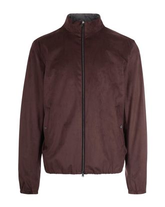 Herno Suede-Texture Brown Casual Jacket With High Collar