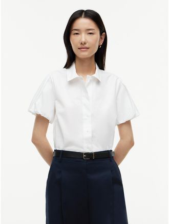 Tommy Hilfiger Womens Puff-Sleeve Poplin Shirt - Optic White - XL