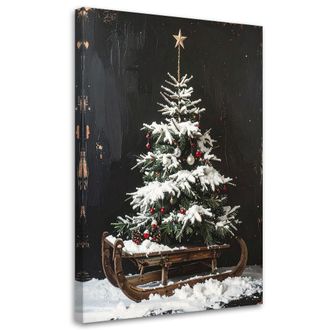 Feeby Cuadro Sobre Lienzo, &Aacute;rbol De Navidad Trineo Nieve, 80x120