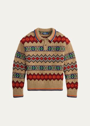 Polo Ralph Lauren Mens Fair Isle Wool-Blend Polo-Collar Sweater