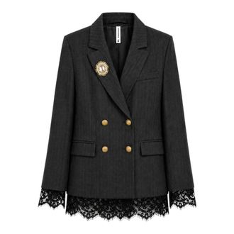 Tensione In Double-Breasted Pinstripe Blazer - female - TENSIONE IN - Blazers - Gray - M - Jackets