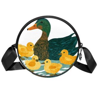 Generic Circle Crossbody Bag for Women, Cute Ducks Small Sling Bag Daypack with Zipper Adjustable Shoulder Straps Casual Ladies Girls Round Purse