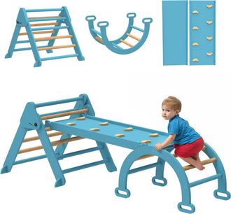 OEM 7 En 1 Tri&aacute;ngulo De Escalada Montessori De Madera Plegable Con Arco Y Rampa Para Ni&ntilde;os De 18-48 Meses 188x70 Cm Azul