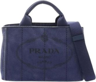 Prada Pre-owned Tote Bags, female, Blue, Size: ONE SIZE Pre-owned Canapa Canvas Tote Bag