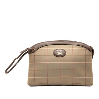 Burberry Tweedehands Vintage Geruite Canvas Handtas Clutch
