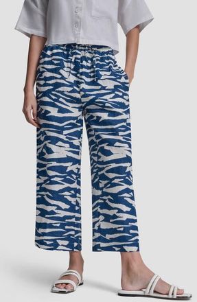 DKNY Printed Linen Drawstring Pants in Tidal Break at Nordstrom, Size X-Small