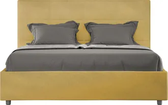 ITYhome Letto Alla Francese Rivestito In Microfibra - Mika - Dimensione Rete: 140x210 - Tipologia Letto: Con Rete E Contenitore - Colore: Ocra