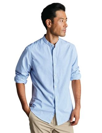 CHARLES TYRWHITT Stripe collarless shirt in Ocean Blue at Nordstrom, Size Xx-Large