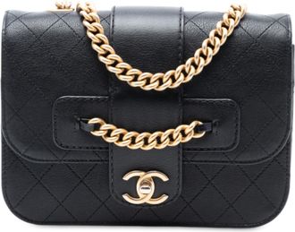Chanel Pre-owned Womens Quilted Calfskin Front Chain Flap - Black Leather - One Size