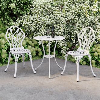 Charles Bentley 3 Piece Tulip Cast Aluminium Patio Bistro Set Table & 2 Chairs in White