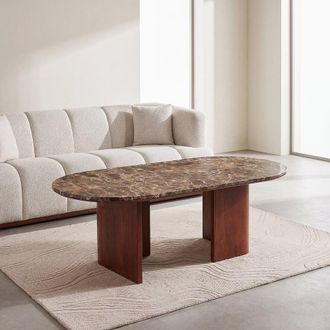 Maisons du monde Mesa de centro de m&aacute;rmol marr&oacute;n y mango macizo de 120 cm