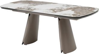 Vente-Unique Mesa de comedor extensible para 6 a 10 personas en cer&aacute;mica, cristal templado y metal bronce - Efecto m&aacute;rmol blanco y gris - FARUDI de Maison C&eacute;phy