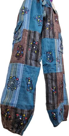 Generic Patchwork Cotton Trousers Hippy Boho Yoga Pants Wide Festival Casual HT28 (2XL/3XL, Blue Mix)