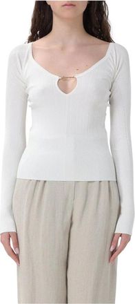 Jacquemus Truien & Vesten, Dames, Wit, S, Witte Geribbelde Gebreide Keyhole Trui