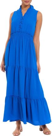 London Times Ruffled Smocked Tiered Maxi Dress in Lapis at Nordstrom Rack, Size 10