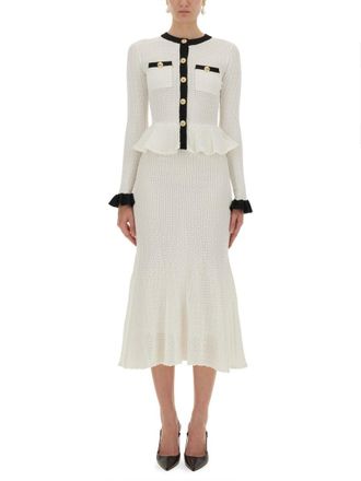 Self Portrait Perforated Strick Midi Kleid