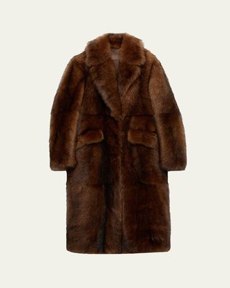 Prada Single-Breasted Lamb Shearling Long Coat