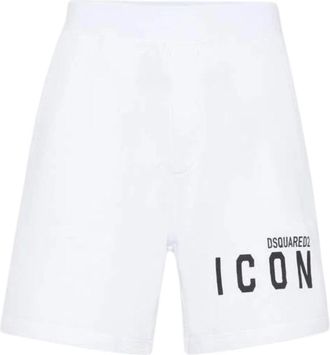 Dsquared2 Mens Icon Logo Relaxed White Shorts Cotton - Size Medium