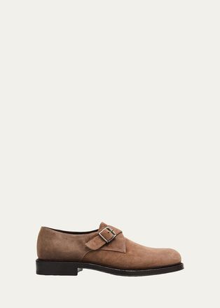 Brunello Cucinelli Mens Suede Monk Strap Derbys