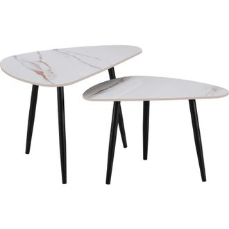 Habitat et Jardin Set di 2 tavolini da caff&egrave; impilabili in ceramica Terra - 49 x 79 x 56 cm - Bianco