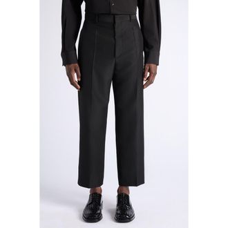Bottega Veneta Black Mohair & Wool Crop Straight Leg Trousers in 1010 Double Black at Nordstrom, Size 50