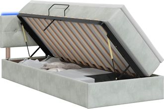 vidaXL Cama De Almacenamiento Led Con Colch&oacute;n Gris Claro 100 X 200 Cm Vidaxl
