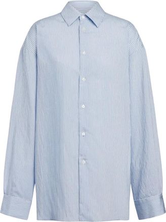 Dondup Loose Shirt in Extrafine Wool Poplin - Dames - Overhemden - Blauw - XS - Wol - Overhemden