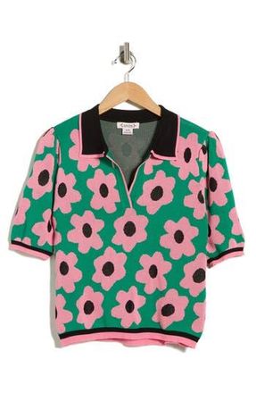 Nanette Lepore Flower Polo Sweater in Green/Pink Multi at Nordstrom Rack, Size X-Large
