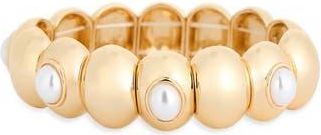 Nordstrom Rack Faux Pearl Puffy Oval Stretch Bracelet in Clear- Gold at Nordstrom Rack