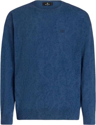 Etro Wollen trui met ronde hals - Heren - Ronde hals truien - Blauw - XL - Wol - Truien & Vesten